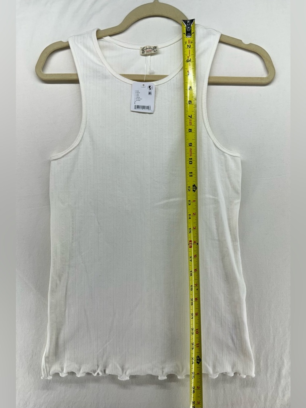 Free People Intimately Cream Ribbed Racerback Crew Neck Lettuce Hem Tank Top L‎ - Picture 5 of 8